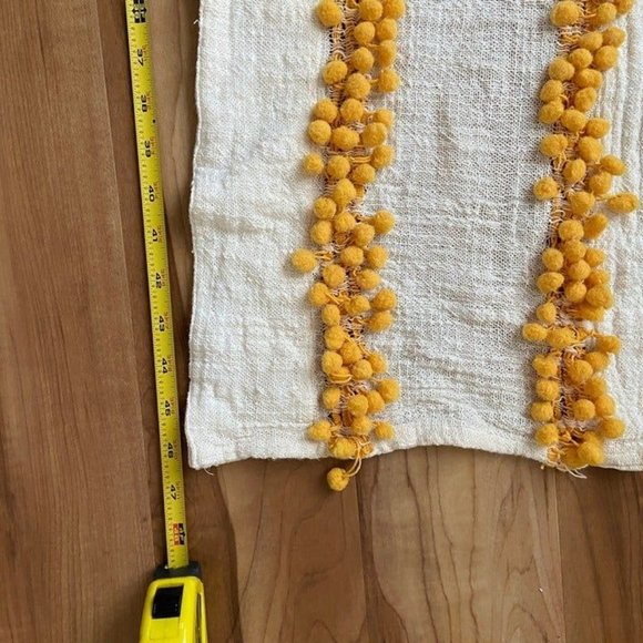 Yellow Pom Pom Table Kitchen Runner Cotton Blend Boho Bohemian Cream 50'' x 13'' - Picture 6 of 8